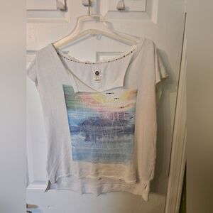 Roxy White Tee with Pastel Graphic Size M